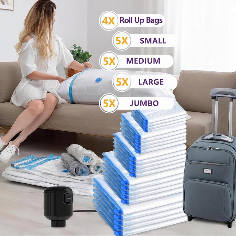 MORECOO 24 Pack Vacuum Storage Bags with Electric Pump Reduce Volume by 80 5 Sizes for Clothes Bedding Airtight Waterproof Seal Space Saver Compression Bags for Travel Home Organization - Image 2