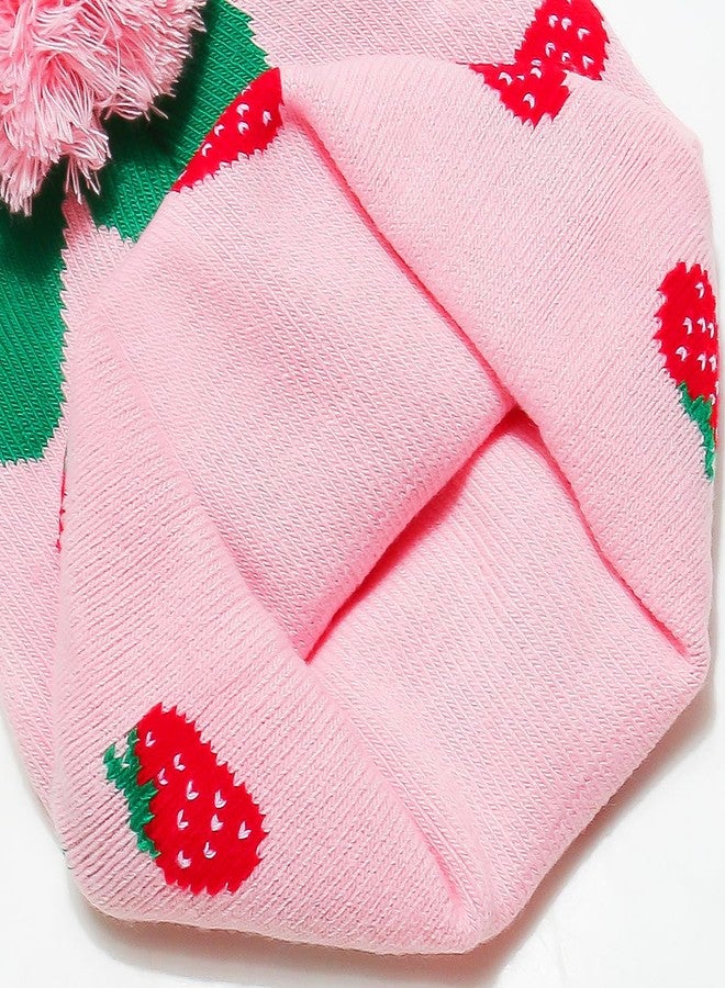 Newfancy Kids Girls Winter Strawberry Beanie Hat with Pom Pom Soft Cute Knitted Cap Toddler Little Girls - Image 3