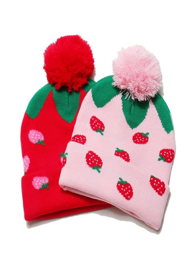 Newfancy Kids Girls Winter Strawberry Beanie Hat with Pom Pom Soft Cute Knitted Cap Toddler Little Girls - Image 4
