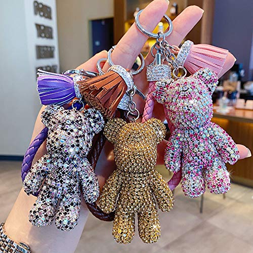 BONICI Girls Fashionable Diamond Bear Pendant Keychain Bling Sparkle Luxury Bear Key-Chains Keyring Gift Pendant For Handbag Tote Purse Backpack Bag Decoration Car Key Tassel Wrist Strap -Yellow - Image 2