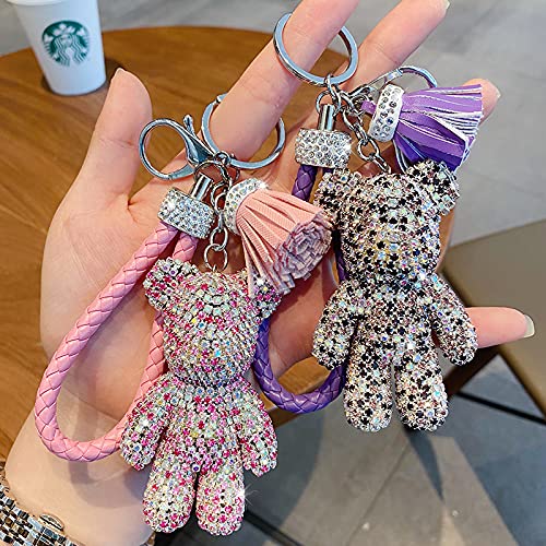 BONICI Girls Fashionable Diamond Bear Pendant Keychain Bling Sparkle Luxury Bear Key-Chains Keyring Gift Pendant For Handbag Tote Purse Backpack Bag Decoration Car Key Tassel Wrist Strap -Yellow - Image 4