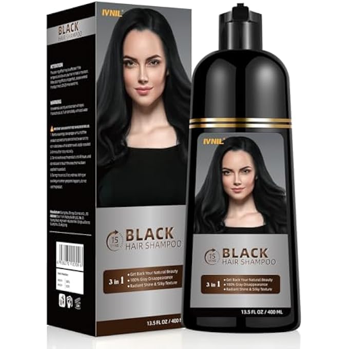 Ivnil BLACK HAIR DYE SHAMPOO 3 IN 1 FOR GRAY COVERAGE CHAMPU PARA CANAS HERBAL COLOR FOR WOMEN AND MEN 400ML - Image 2