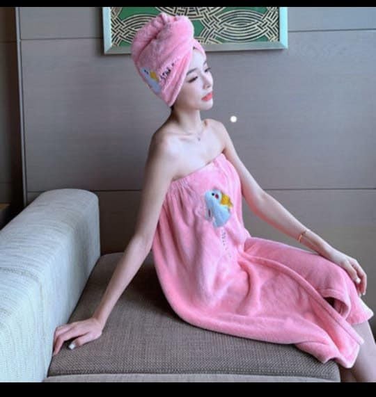 BOTIST Women's Wearable Bath Towels & Hair Wrap Set - Multicolour, Pink, 70 x 140 cm - Kids, Sports Kids, Female - Microfiber Bath Towel - Bath Robe - Image 1