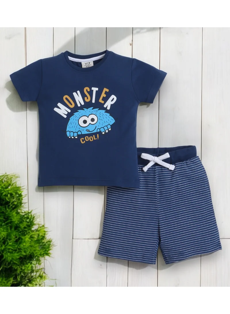 victor and jane Victor and Jane - Printed T-shirt and Stripes Shorts Pyjama Set