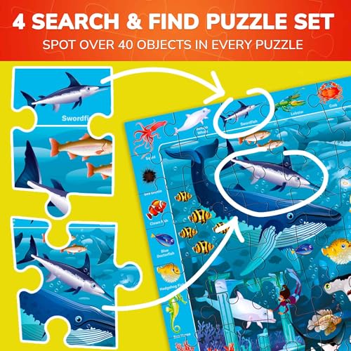 QUOKKA 100 Piece Puzzles for Kids Ages 4-6 - 4 Jigsaw Puzzles for Kids Ages 6-8 - Search and Find Game with Animals, Dinosaurs for Childrens 5-8 - Learning Educational Toys for Boys and Girls 8-11 - Image 3