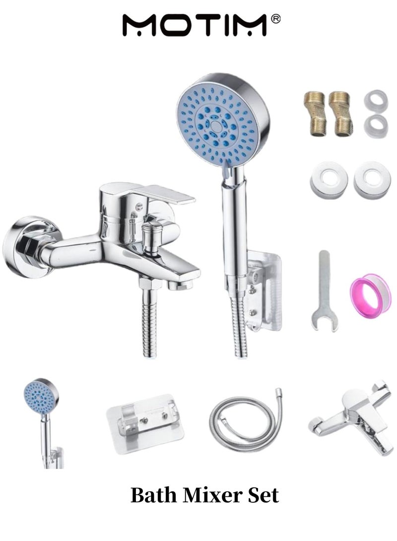 Motim Bath Mixer Set Bathtub Faucet with Handheld Shower & 1.5M Hose Stainless Steel Wall Mount Bathtub Faucet Single Handle Hot and Cold Water Bathtub Faucet - Image 1
