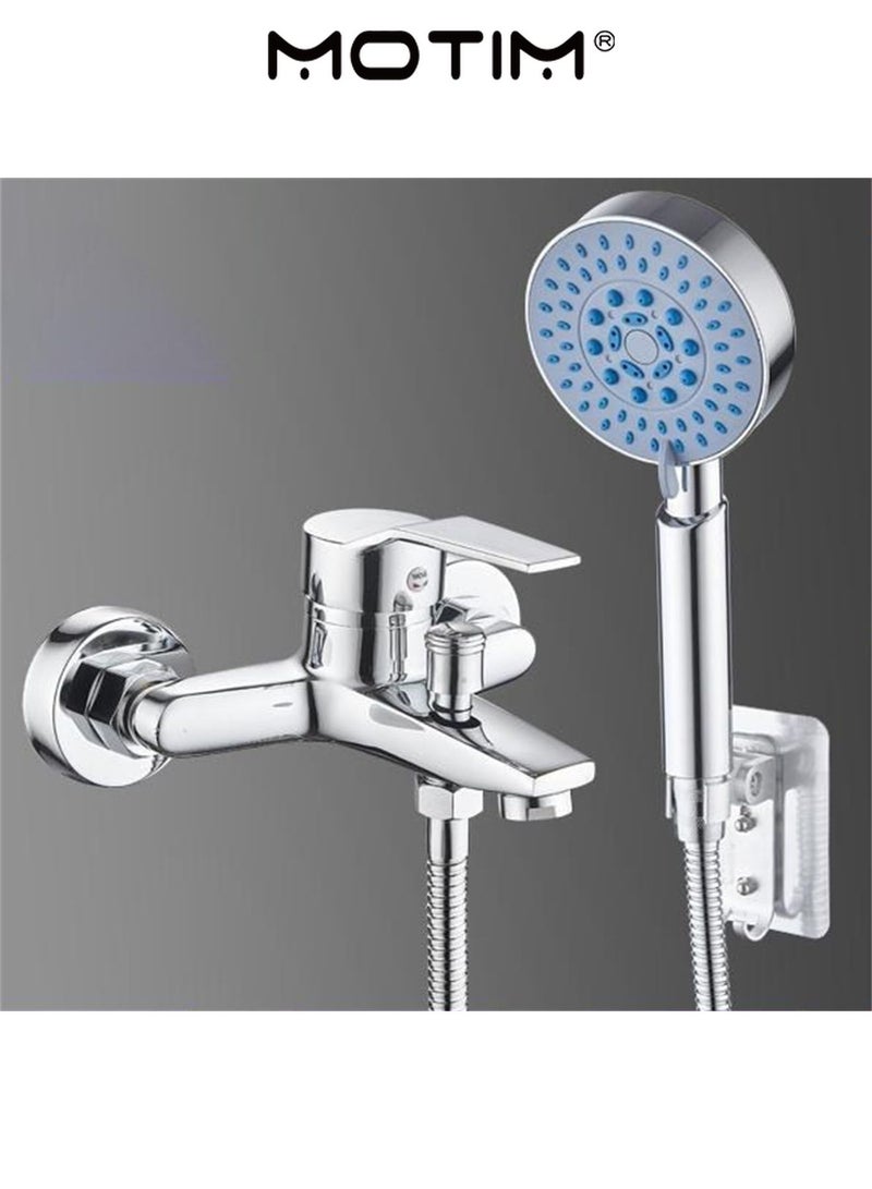 Motim Bath Mixer Set Bathtub Faucet with Handheld Shower & 1.5M Hose Stainless Steel Wall Mount Bathtub Faucet Single Handle Hot and Cold Water Bathtub Faucet - Image 2