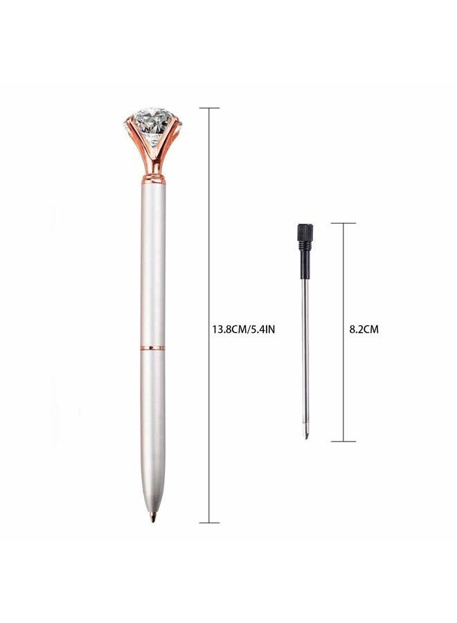 LONGKEY 3PCS Diamond Pens Large Crystal Diamond Ballpoint Pen Bling Metal Ballpoint Pen Office and School, Silver/White Rose Polka Dot/Rose Gold, Including 3Pen Refills. - Image 3