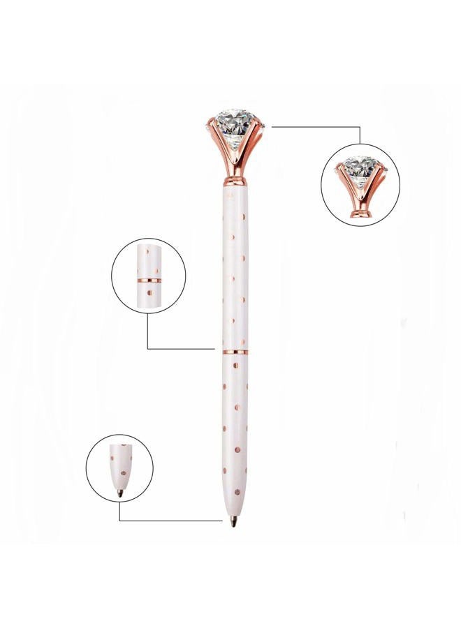 LONGKEY 3PCS Diamond Pens Large Crystal Diamond Ballpoint Pen Bling Metal Ballpoint Pen Office and School, Silver/White Rose Polka Dot/Rose Gold, Including 3Pen Refills. - Image 5
