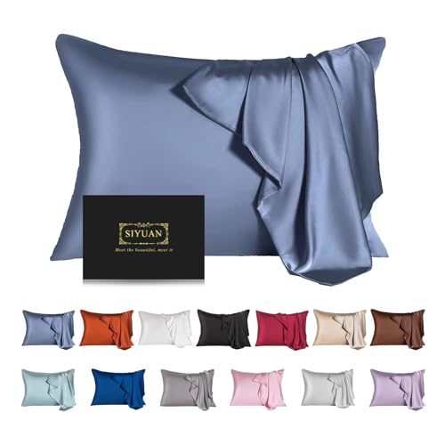 Mulberry Silk Pillowcase for Hair and SkinQueen Size Cooling Silk Pillow Case with Hidden ZipperAllergen Proof Dual Sides Soft Breathable Smooth Silk Pillow Cover for WomenQueenGrayish Blue