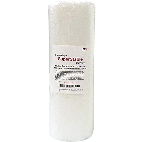 Superpunch Wash Away Stabilizer, SuperStable H2O "Eau" Gone White FSL 12 inch x 25 Yard Roll - Machine Embroidery Stabilizer Backing, Wash n Gone Wash Away for Free Standing Lace, Made in USA - Image 1