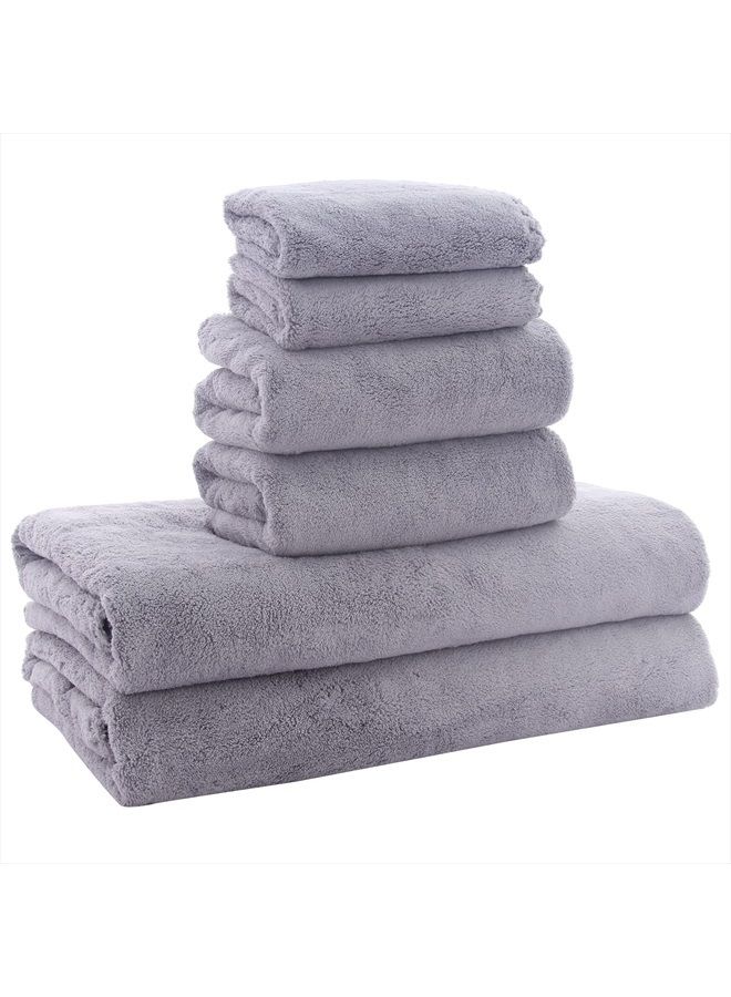 MOONQUEEN Ultra Soft Towel Set - Quick Drying - 2 Bath Towels 2 Hand Towels 2 Washcloths - Microfiber Coral Velvet Highly Absorbent Towel for Bath Fitness, Bathroom, Sports, Yoga, Travel-Grey 6 Pcs - Image 1