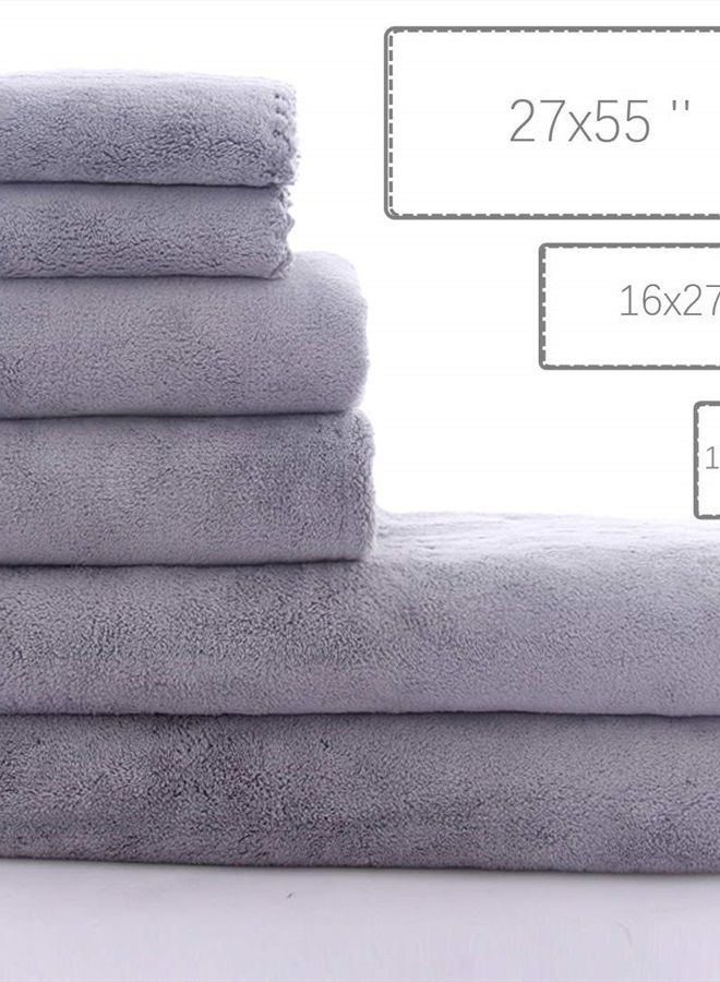 MOONQUEEN Ultra Soft Towel Set - Quick Drying - 2 Bath Towels 2 Hand Towels 2 Washcloths - Microfiber Coral Velvet Highly Absorbent Towel for Bath Fitness, Bathroom, Sports, Yoga, Travel-Grey 6 Pcs - Image 5