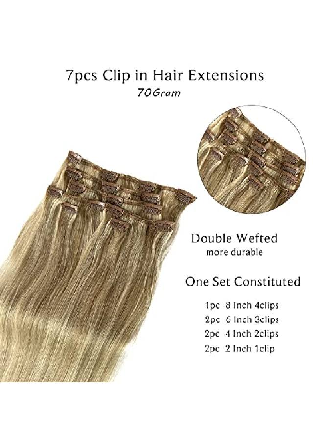 Ubetta Hair Extensions Clipin Human Hairdirty Blonde To Blonde Highlights Real Hair Extensions Clip Ins 15 Inch Remy Clip In Hair Extensions 7 Pieces 70 Gram Straight Double Weft Hair Clips For Girl/Women - Image 4