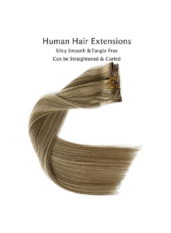 Ubetta Hair Extensions Clipin Human Hairdirty Blonde To Blonde Highlights Real Hair Extensions Clip Ins 15 Inch Remy Clip In Hair Extensions 7 Pieces 70 Gram Straight Double Weft Hair Clips For Girl/Women - Image 5