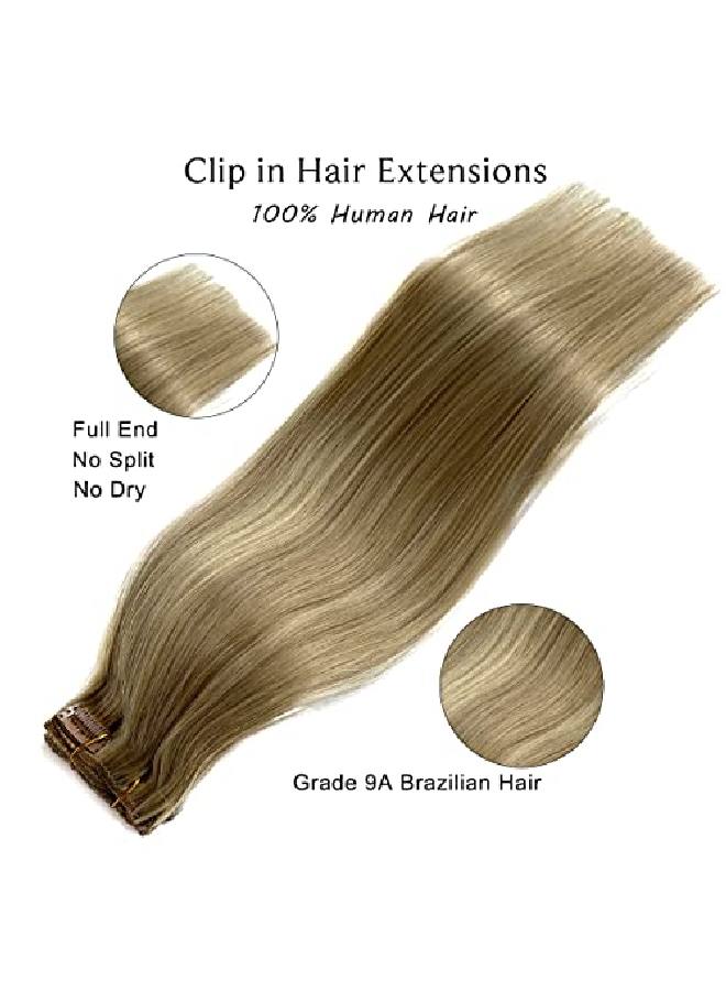 Ubetta Hair Extensions Clipin Human Hairdirty Blonde To Blonde Highlights Real Hair Extensions Clip Ins 15 Inch Remy Clip In Hair Extensions 7 Pieces 70 Gram Straight Double Weft Hair Clips For Girl/Women - Image 3