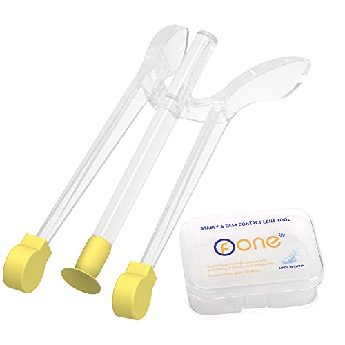 ofone Contact Lens Remover Tool for Soft Lenses, Contact Lens Applicator with Tweezers and Case, Portable Contacts Inserter and Removal for Traveling (Yellow) - Image 1