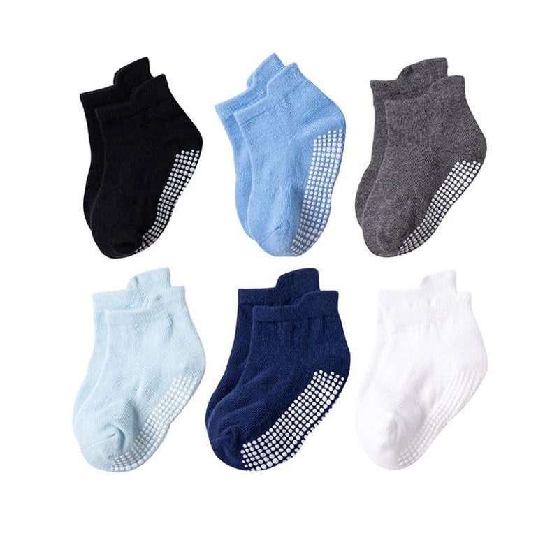 TERI BERI Baby Non Slip Grip Ankle Socks with Non Skid Soles for Infants Toddlers Kids Boys Girls - Pack of 6 and 12 (Assorted Colours) (1-2 Years, Boys Assorted 6 Pairs) - Image 1
