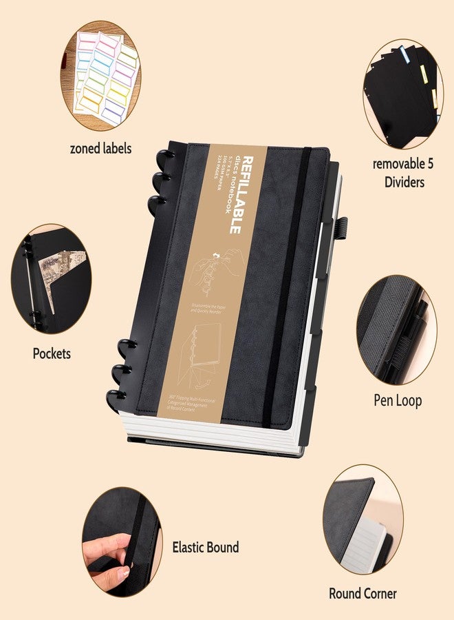 Yoment Lined Spiral Journal Notebook for Work 224 Pages Hardcover Notebook with Removable Dividers Tabs Discbound Notebook Colleged Ruled 6.3 x 8.7 Small Spiral Journal for Women Men,Gift Box,Black - Image 3