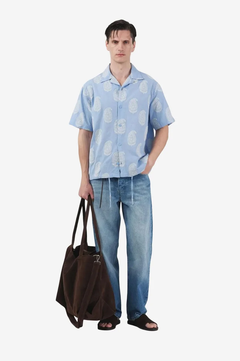 Giesto Maya Blue GIESTO Paisley Print Short Sleeve Shirt for Men | Best Price UAE