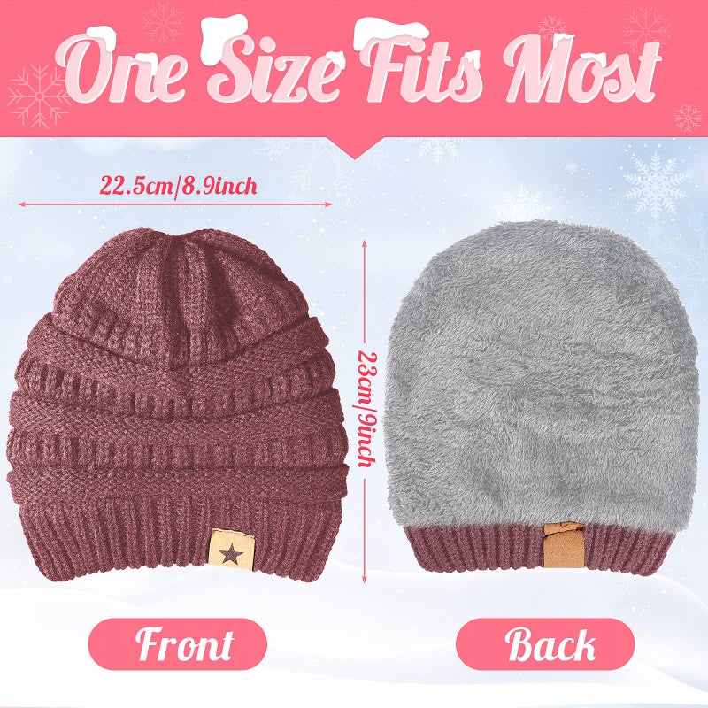 Jeere 4 Pcs Winter Hat and Gloves for Women Fleece Lined Knit Beanie Touchscreen Gloves Warm Skull Hat Set for Cold Weather(Pink, White) - Image 2