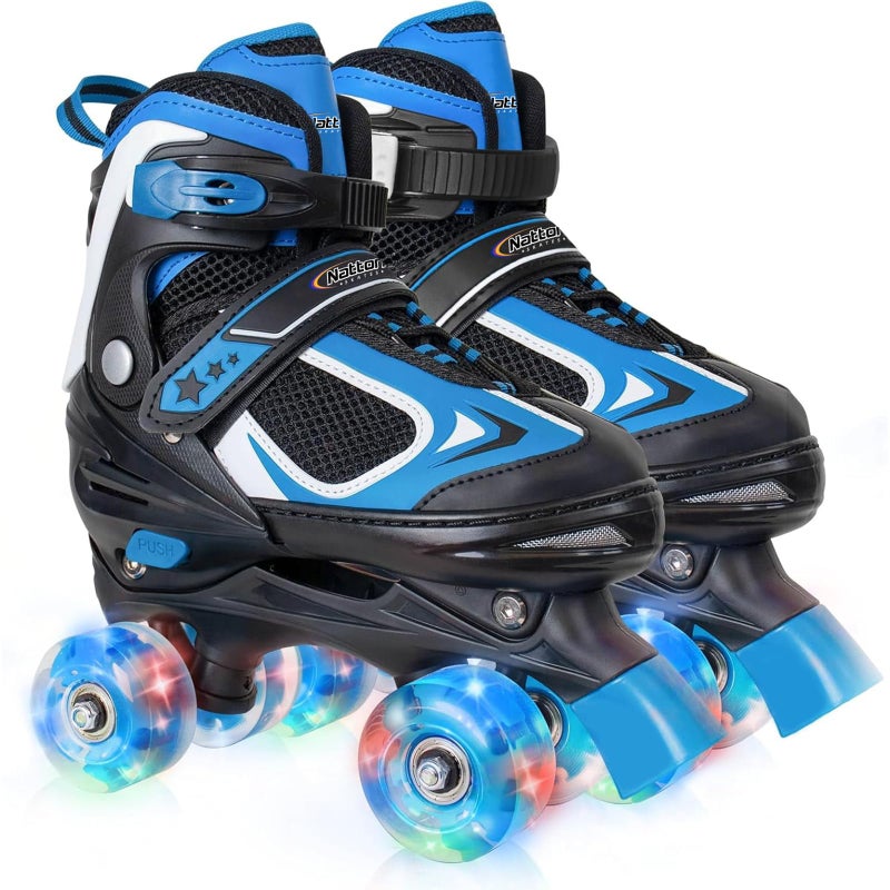 Kids Roller Skates for Boys Blue for Teenagers Youth Age 10 11 12 Adjustable All Light up Wheels Indoor Outdoor Sports Birthday Gift for Son and Grandson
