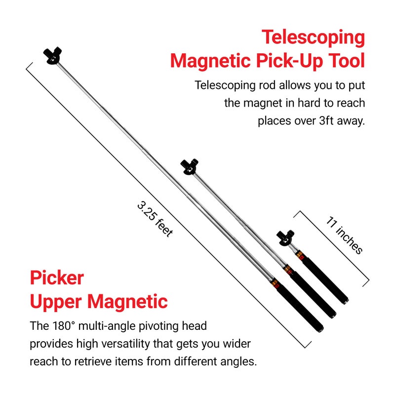 MagnetPAL Magnet Pal MagnetStick 39" Telescoping Magnetic Pickup Tool, Retractable Magnet Pickup Tools, Picker Upper Grabber with Neodymium Anti-Rust Magnet, Heavy Duty Extendable Arm with Most Powerful Magnet - Image 3