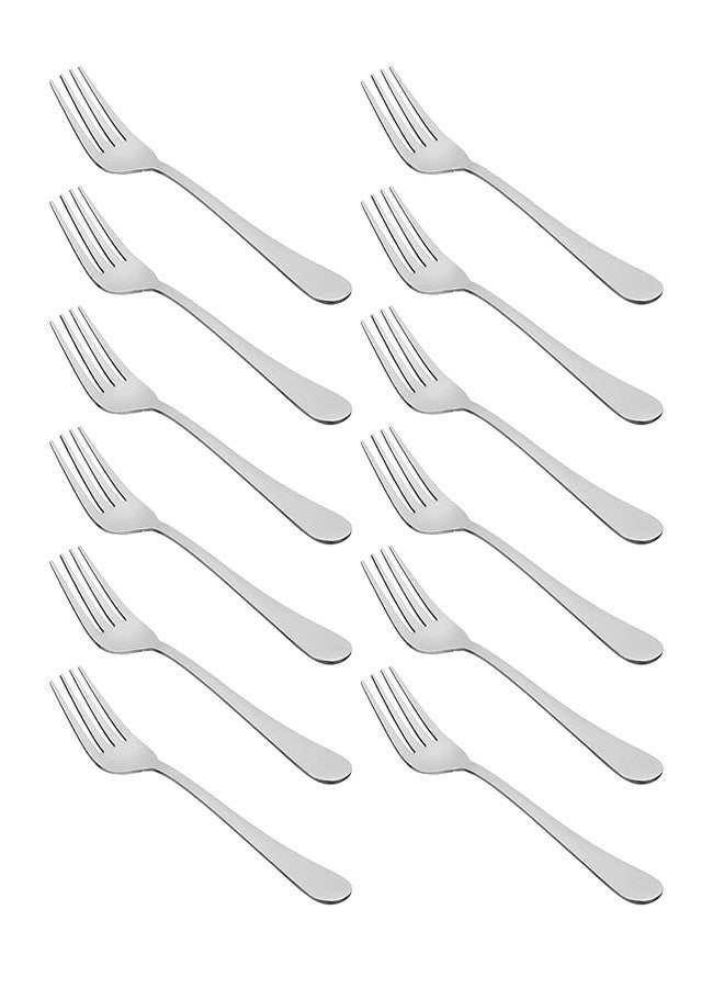 MARWALL 12 Piece Stainless Steel Desert Fork Set, Large Fork Set (Contains: 12 Desert Fork), Silver - Image 1
