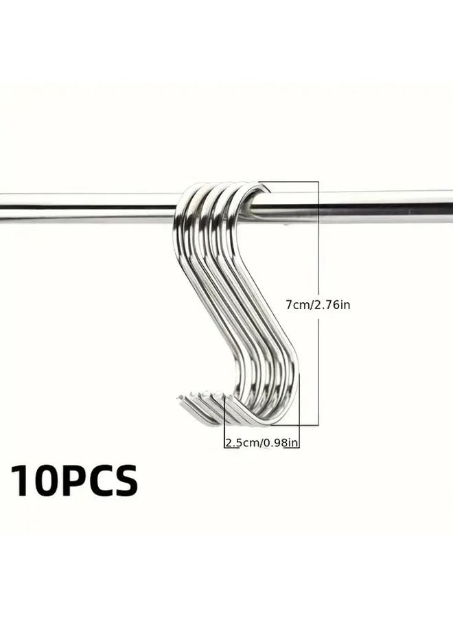 10 قطعة من خطافات الفولاذ المقاوم للصدأ على شكل حرف S مقاس 2.76 بوصة، أداة تعليق متعددة الوظائف للمطبخ والحمام وورشة العمل - Image 1