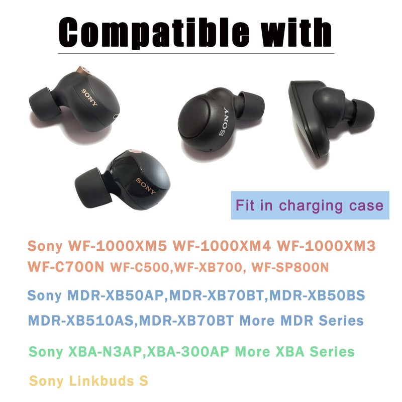 Luckvan Soft Silicone Ear Tips for Sony WF-1000XM5 Earbuds Replacement Tips for Sony WF-1000XM4 WF-1000XM3, 4 Pairs Black - Image 5