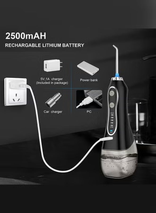 CATANES Water Flosser For Teeth Cordless 300Ml Portable Oral Irrigator Flosser 5 Cleaning Modes And 6 Jet Tips, Ipx7 Waterproof - Black - Image 2
