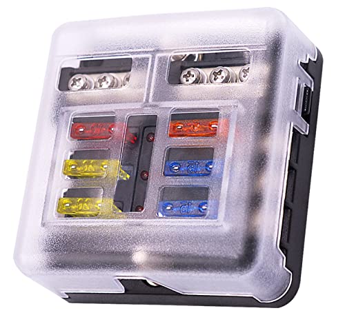 6 Way Fuse Block12V Blade Fuse 6 Circuit ATCATO Waterproof Fuse Box Holder with LED Indicator Waterpoof Cover for 12V24V Automotive Truck Boat Marine RV Van Vehicle