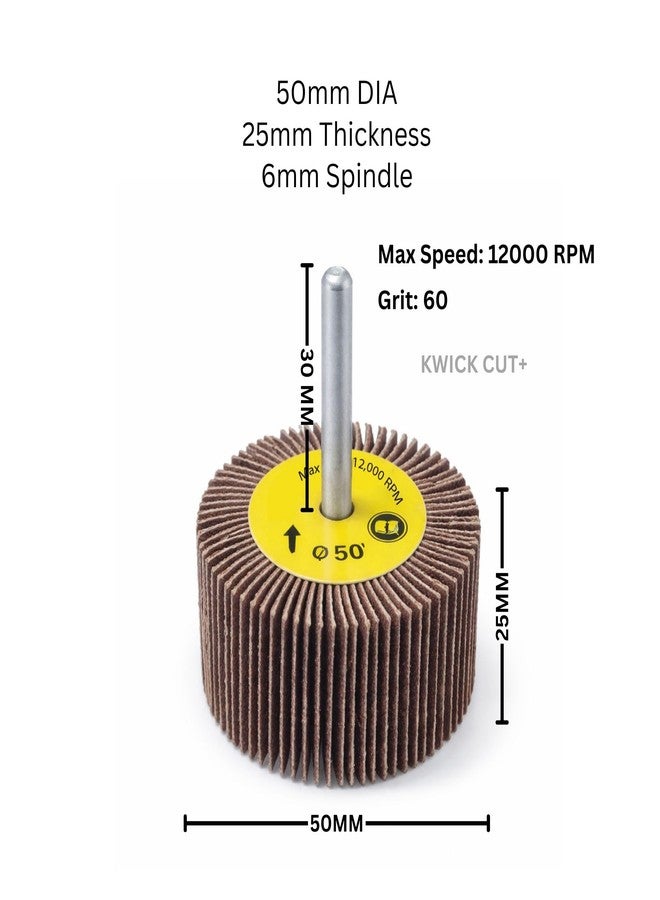 KWICK CUT + Kwick Cut+ Spindle Mop Wheel 50x25mm 60 Grit | Abrasive Flap Wheel with 6mm Shank | Heavy Duty Polishing, Grinding, Deburring & Rust Removal for Metal, Steel, Aluminum, Wood & Plastic - Image 2