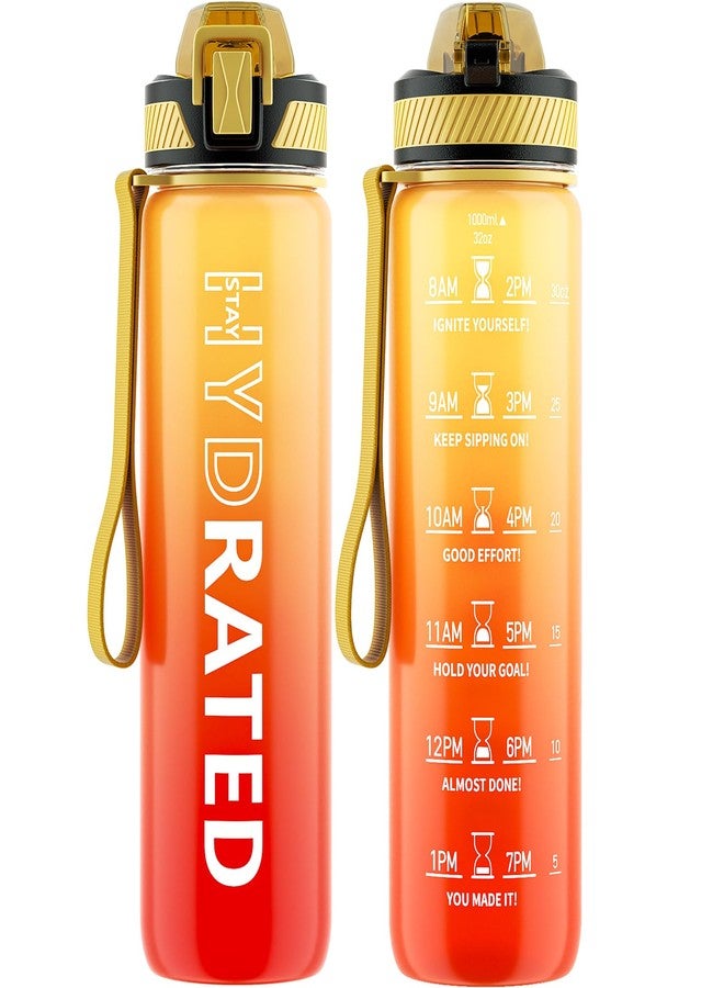 QLUR Water Bottle with Straw, 32oz Motivational Water Bottles with Time Marker to Drink, Tritan BPA Free, 1L Sports Water Bottle with Carry Strap LeakProof for Women Gym Fitness Outdoor (1 Pack) - Image 1