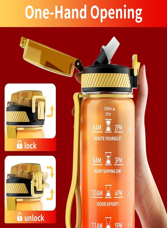 QLUR Water Bottle with Straw, 32oz Motivational Water Bottles with Time Marker to Drink, Tritan BPA Free, 1L Sports Water Bottle with Carry Strap LeakProof for Women Gym Fitness Outdoor (1 Pack) - Image 3