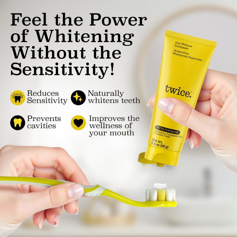 Twice Anti-Cavity Fluoride Toothpaste â€“ Sensitivity Relief, Teeth Whitening & Fresh Breath â€“ Wintergreen Peppermint Natural Toothpaste â€“ 3.4 oz - Image 2