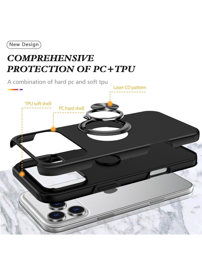 SYOSI iPhone 17 Pro Max Case, Slim Protective Cover with Metal Ring Stand, Compatible with Magnetic Car Mounts, Shockproof Silicone and PC Rugged Case, Minimalist Design for Women and Men, Black - Image 4