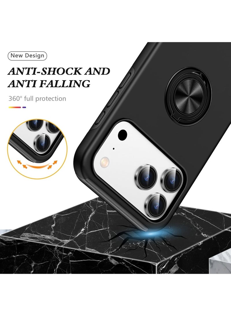 SYOSI iPhone 17 Pro Max Case, Slim Protective Cover with Metal Ring Stand, Compatible with Magnetic Car Mounts, Shockproof Silicone and PC Rugged Case, Minimalist Design for Women and Men, Black - Image 3