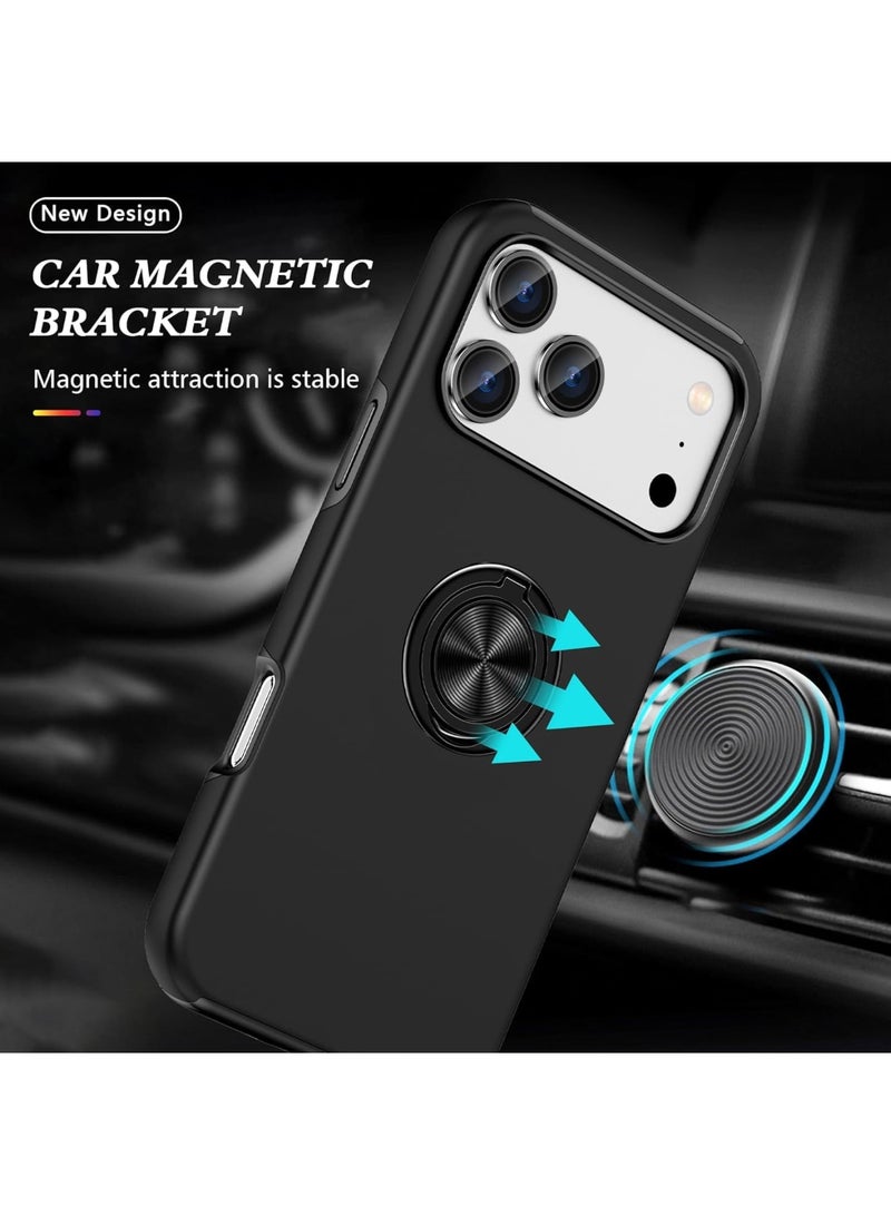 SYOSI iPhone 17 Pro Max Case, Slim Protective Cover with Metal Ring Stand, Compatible with Magnetic Car Mounts, Shockproof Silicone and PC Rugged Case, Minimalist Design for Women and Men, Black - Image 2