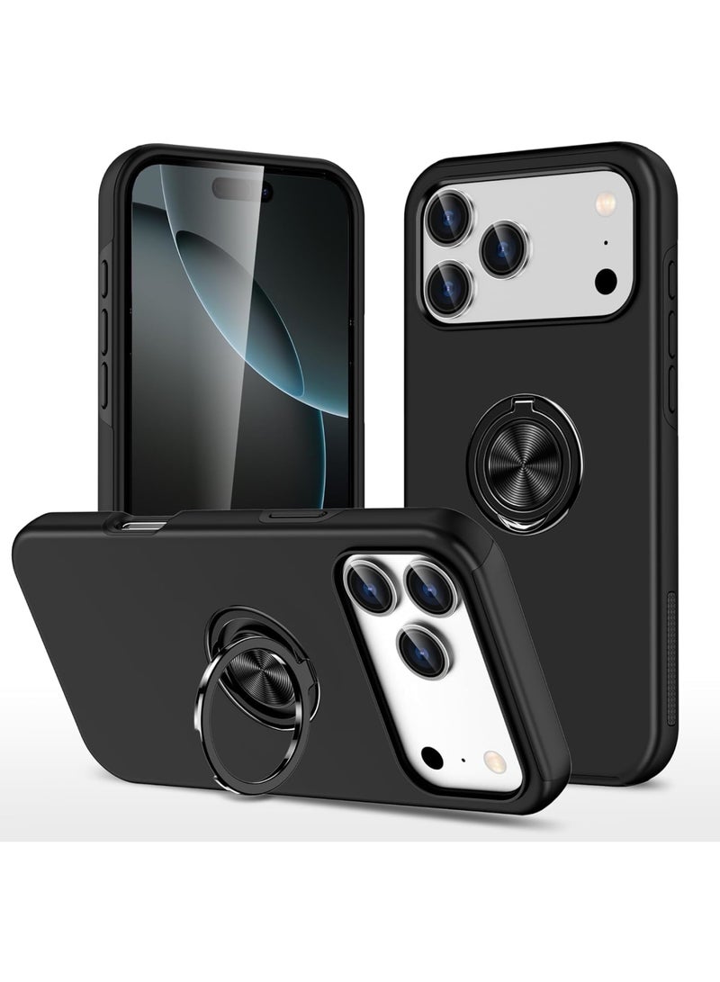 SYOSI iPhone 17 Pro Max Case, Slim Protective Cover with Metal Ring Stand, Compatible with Magnetic Car Mounts, Shockproof Silicone and PC Rugged Case, Minimalist Design for Women and Men, Black - Image 1