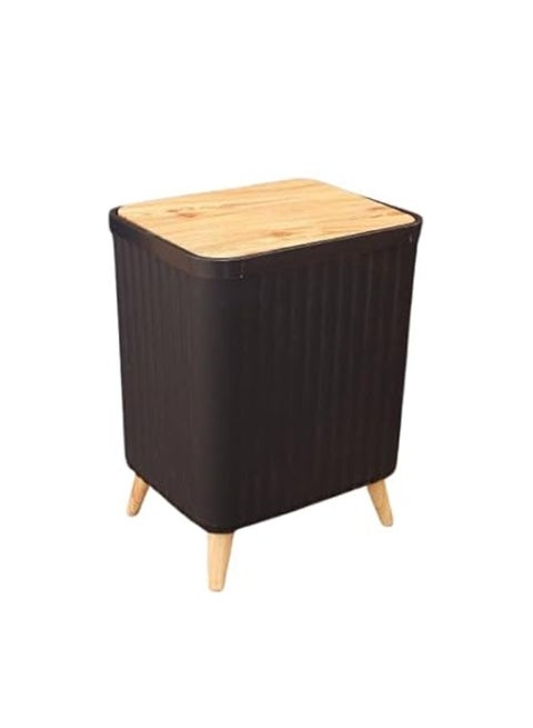 11L Square Waste Basket - Stylish Design with Wooden Leg Base - Modern Wastebasket for Home and Office (Black)