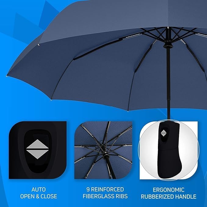 PRANIJ One-Click Auto Open/Close 3-Fold Travel Umbrella For Women, Men, & Kids, Sun & UV Protection Compact Lightweight Windproof Umbrella for Rain - Image 3