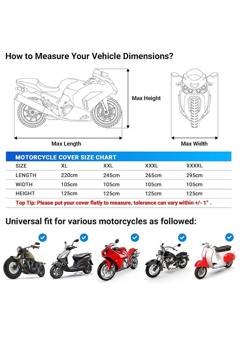 Bukela Motorcycle Vehicle Cover Waterproof Outdoor UV 210D, All Season Universal Weather Durable Quality Waterproof Sun Outdoor Protection Scooter Shelter Tear Proof Night Reflective & Lock-Holes (3XL) - Image 4