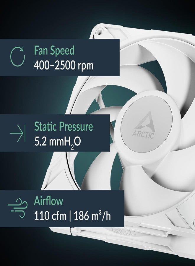 ARCTIC P14 Pro PST (White) - Powerful Premium Fan, 140 mm PWM Fan with Y-Cable Splitter, 400-2500 RPM, 0 RPM <5% PWM, Fluid Dynamic Bearing, 4-Pin - White - Image 2