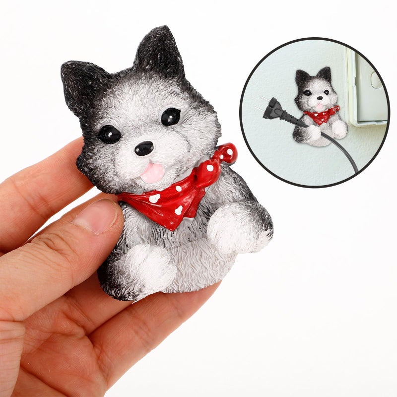 Dog Shaped Power Plug Holder Wall Hanger Resin Cord Organizer Adhesive Hook Gray - Image 4