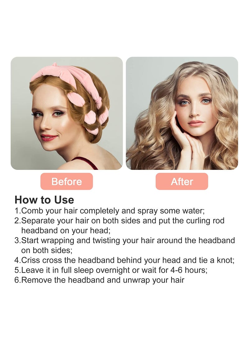 SOLARAE Heatless Curling Rod Headband, Hair Rollers for Sleeping, 3pcs Hair Curling Headb and Soft Woolen Curling Ribbon with Hair Rope for DIY Hair Styling, Light Pink - Image 4