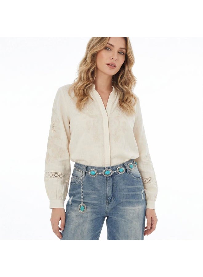 Navoky Concho Western Belt Woman Turquoise Cowgirl Waist Chain Silver Country Concert Outfit Body Jewelry Accessories, Medium, Synthetic Turquoise, Silver Alloy, No Gemstone - Image 4