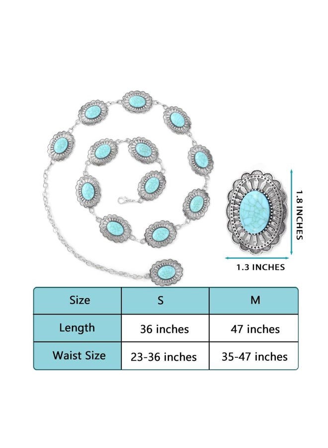 Navoky Concho Western Belt Woman Turquoise Cowgirl Waist Chain Silver Country Concert Outfit Body Jewelry Accessories, Medium, Synthetic Turquoise, Silver Alloy, No Gemstone - Image 5