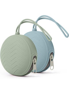 2PCS BPA-Free Silicone Pacifier Holder Case, Portable Container (Blue & Green)