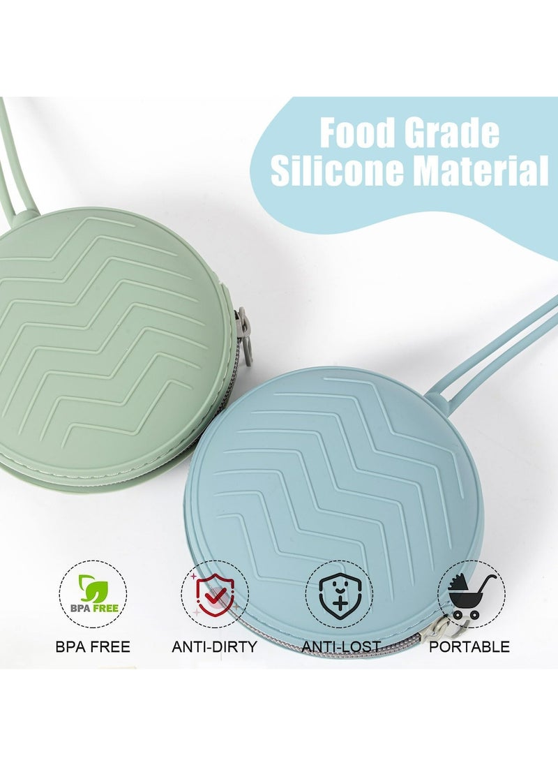 Oasisgalore - 2PCS BPA-Free Silicone Pacifier Holder Case, Portable Container (Blue & Green) - Image 1
